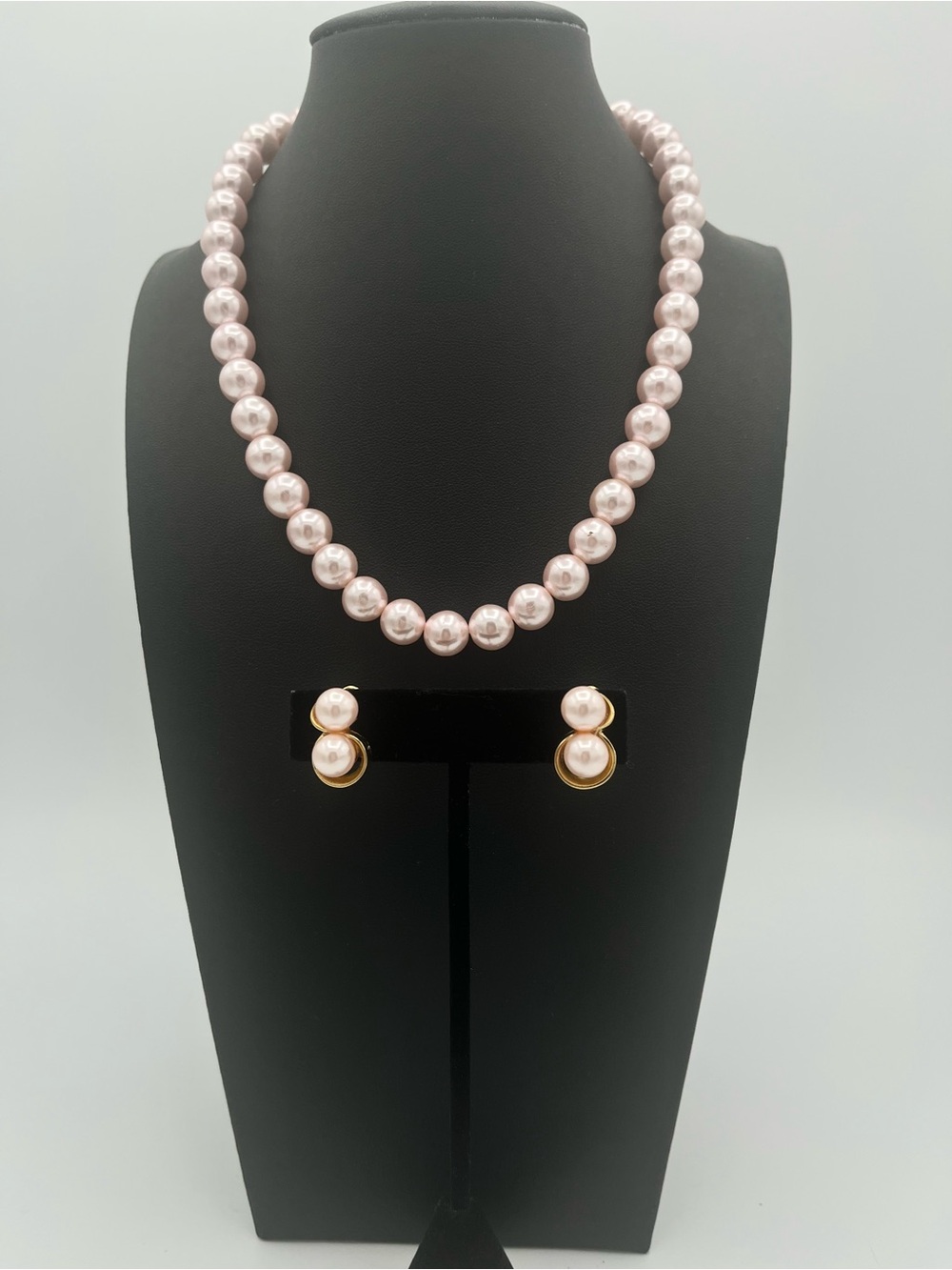 Vintage Signed Richelieu Double Pearl Earrings and Matching Pink Pearl Necklace